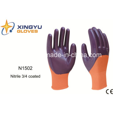 Luvas de trabalho de segurança revestidas de nitrilo de poliéster com náilis (N1502)